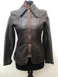 zip front  zip  womens jacket  womens  vintage  Urban Village Vintage  urban village  stitch detailing  stitch detail  soft leather  shortcut  retro  pockets  long sleeve  Leather stripe  Leather Jacket  Leather detailing  Leather Coat  Leather  Jacket  collar  brown  big collar  Beagle collar  70s  1970s  10