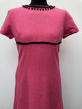 zip  wool  womens  waist belt  vintage  Urban Village Vintage  urban village  short sleeved  short sleeve  pink  MOD  midi dress  midi  dress  beading detail  beading  back zip  60s  1960s  12