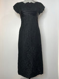 Vintage 1960s Lace Fitted Evening Midi Dress in Black - Size UK 6