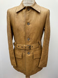vintage  Urban Village Vintage  urban village  mustard  mens  M  long sleeve  leather stitch  Leather Jacket  Leather Coat  Leather  Jacket  david conrad  collar  button down  big collar  belted jacket  belted  belt  70s  1970s