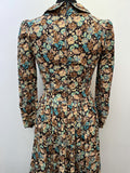 womens  vintage  Urban Village Vintage  urban village  retro  maxi dress  maxi  long sleeves  long sleeve  high neck  floral print  floral dress  floral  dress  collared dress  collared  collar dress  collar  brown  boho  bohemian  blue  big collar  back zip  8  70s  1970s