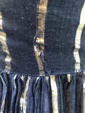 womens  vintage  v-neck  Urban Village Vintage  stripe dress  silver stripe  metallic stripe  metallic  Jasmine  dress  chevron stripe  blue  bandeau dress  8  70s  1970s