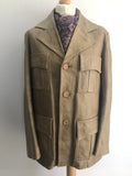 vintage  Urban Village Vintage  urban village  safari style  Safari jacket  safari  retro  pockets  mens  long sleeves  long sleeve  leather stitch  Leather Jacket  Leather Coat  Leather  L  Jacket  decorative buttons  collar  coat  button  brown leather  brown  big collar  70s  70  1970s
