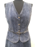 womens  waistcoat  vintage  Urban Village Vintage  two piece  top  suede top  suede skirt  suede  set  formal  blue  60s  1960s  10