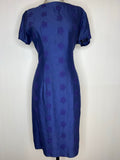 Vintage 1960s Floral Embroidered Knee Length Short Sleeve Dress in Navy Blue  - Size UK 16