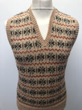 XS  Wool Blend  wool  vintage  vest  v neck  Urban Village Vintage  urban village  Tank Top  tank  sweater  sleevless  patterned  pattern  multi  mens  Lightweight Knit  knitwear  knitted  knit  fine knit  fairisle  fair isle  elasticated  brown  40s  1940s