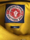 Yellow  womens  Wigan Casino  Urban Village Vintage  three button  T-Shirt  polo top  polo  Northern Soul  MOD  badges  6