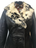 womens jacket  womens  vintage  Urban Village Vintage  rabbit  leather  fur collar  fitted  black  70s  1970s  10