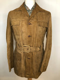 vintage  suede  safari style  Safari jacket  safari  mens  M  Jacket  Fitted  camel  brown  Belted waist  belted jacket  belted  70s  1970s