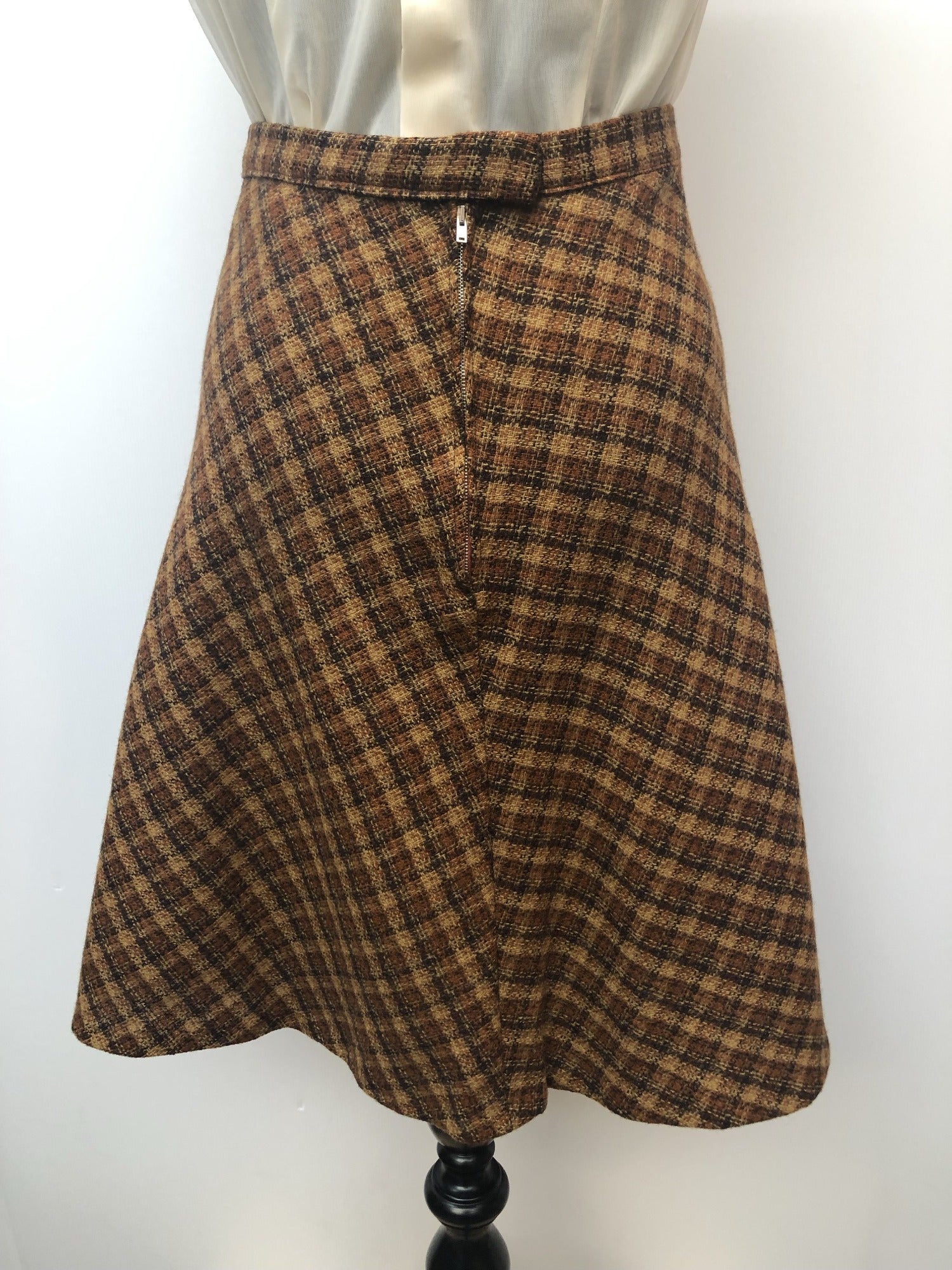 womens  vintage  Urban Village Vintage  urban village  Skirts  skirt  check skirt  brown  a line  70s  1970s  10