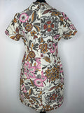 womens  vintage  summer  spring  Rounded collar  retro  pink  multi  MOD  dress  collared  button detailing  belted dress  back zip  8  60s  1960s