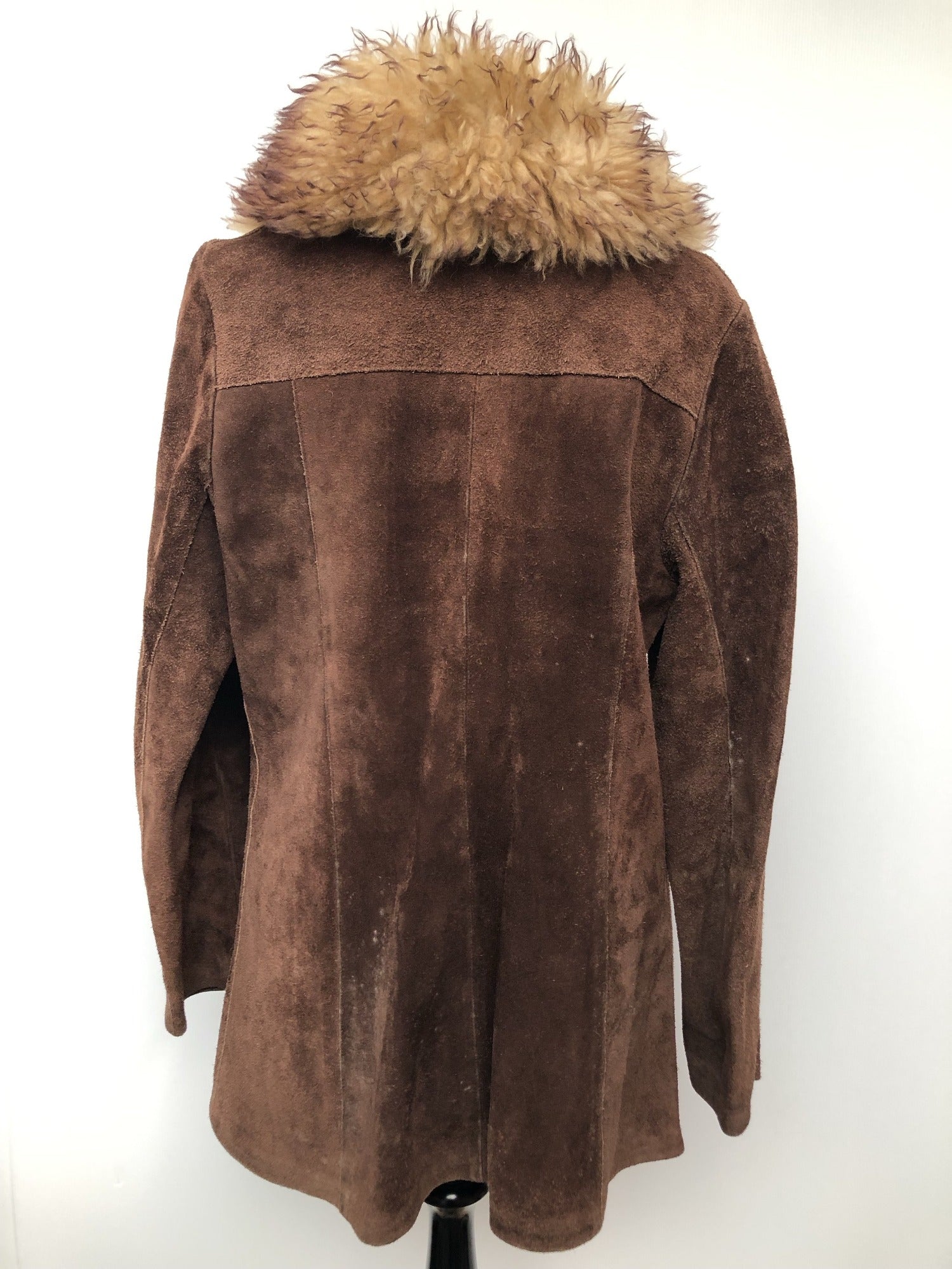 womens  vintage  Urban Village Vintage  suede  sheepskin collar  Sheepskin  shearling  Jacket  coat  Brown  70s  70  1970s  12