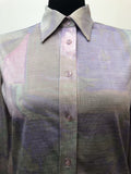 womens  vintage  Urban Village Vintage  top  purple  print blouse  pastel colours  pastel  multi  dagger collar  dagger  blouse  Bernat Klein  70s  1970s  12