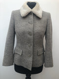 1960s Inspired Laura Ashley Blazer Jacket With Removable Faux Fur Collar in Grey - Size UK 8