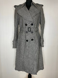 Womens 1970s Grey Double Breasted Houndstooth Print Coat - UK 12