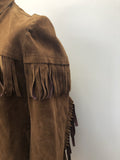 western  vintage  Urban Village Vintage  tasselled  tassel  Suede Jacket  S  mens  Jacket  fringed  fringe  faux suede  Cowboy Shirt  button down  button  brown  70s  1970s