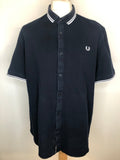 Fred Perry Twin Tipped Waffle Shirt in Navy Blue  - Size XXL