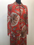 womens  vintage  Urban Village Vintage  short sleeved  red  maxi dress  maxi  floral  dress  dagger collar  dagger  blouse dress  70s  1970s  12