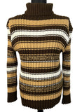 Vintage 1970s Striped Rib Knit Roll Neck Jumper in Brown - Size M