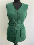 womens  waistcoat  vintage  Urban Village Vintage  urban village  tunic top  tunic  sleeveless  pockets  pocket detail  pocket  long waistcoat  Green  gerald harris  buttons  button up  button front  Belted waist  belted  60s style  60s  60  1960s  1960  14