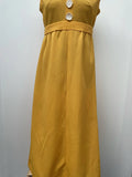 zip back  zip  Yellow  womens  waist band  vintage  v neck  Urban Village Vintage  urban village  summer dress  summer  sleevless  retro  maxi dress  long length  long dress  long  frill detail  Cotton  Belted waist  back zip  60s  1960s  12