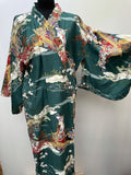 womens  vintage  Urban Village Vintage  urban village  sleeve  short sleeved  short sleeve  robe  retro  printed  print  oreiental  One Size  kimono  japanese  house jacket  Green  Cotton  100% cottton