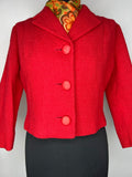 wool  womens  waist belt  vintage  Urban Village Vintage  urban village  red  pockets  long sleeve  Jacket  cropped  coat  60s  1960s  10