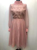 1970s Lace Pleated Evening Dress - Size 12