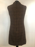 womens  vintage  roll neck  retro  print dress  MOD  high neck  fully lined  dress  checkered  check  brown  8  60s  1960s