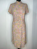 Vintage 1960s Paisley Print Pleated Dress in Pink and Blue - Size UK 12