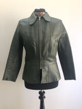 1960s Fitted Leather Jacket in Dark Green - Size 10