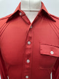 young bloods  vintage  Urban Village Vintage  urban village  stretch fabric  Red  pockets  Mens Shirts  mens  M  long sleeve  lined  disco  dagger collar  collared  collar  button down  button  big collar  70s  1970s