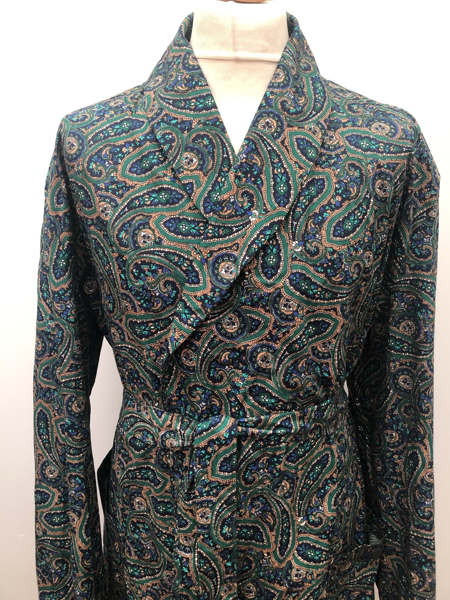 vintage  Urban Village Vintage  smoking jacket  robe  Paisley Print  paisley  mens  Lloyd Attree and Smith London  L  green  dressing gown  blue