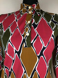 womens  vintage  Urban Village Vintage  urban village  shirt  red  multi  long sleeve  Green  dagger collar  collar  button front  button  brown  blouse  big collar  70s  1970s  10