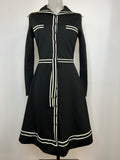 Vintage 1970s Large Collar Striped Knit Dress in Black by Gina - Size UK 10