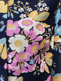 womens  vintage  top  multi  floral print  Blue  blouse  beagle collar  70s  1970s  12