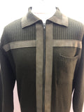 zip  vintage  Urban Village Vintage  urban village  Suede detail  Suede  mens  M  long sleeve  knitwear  knitted  knit  Jacket  Green  elasticated  collar  70s style  70s  1970s