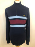 Urban Village Vintage  Tracksuit Top  Track top  Top  stripes  sportswear  navy  MOD  mens  Logo design  L  knitwear  Jacket  hooded  hood  Fred Perry  cycling top  cycling  Bradley Wiggins  blue