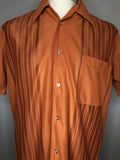 vintage  Urban Village Vintage  urban village  stripes  short sleeved  short sleeve  Shirt  orange  Meritus  mens  L  dagger collar  collar  chest pockets  checked  check  button  70s  1970s