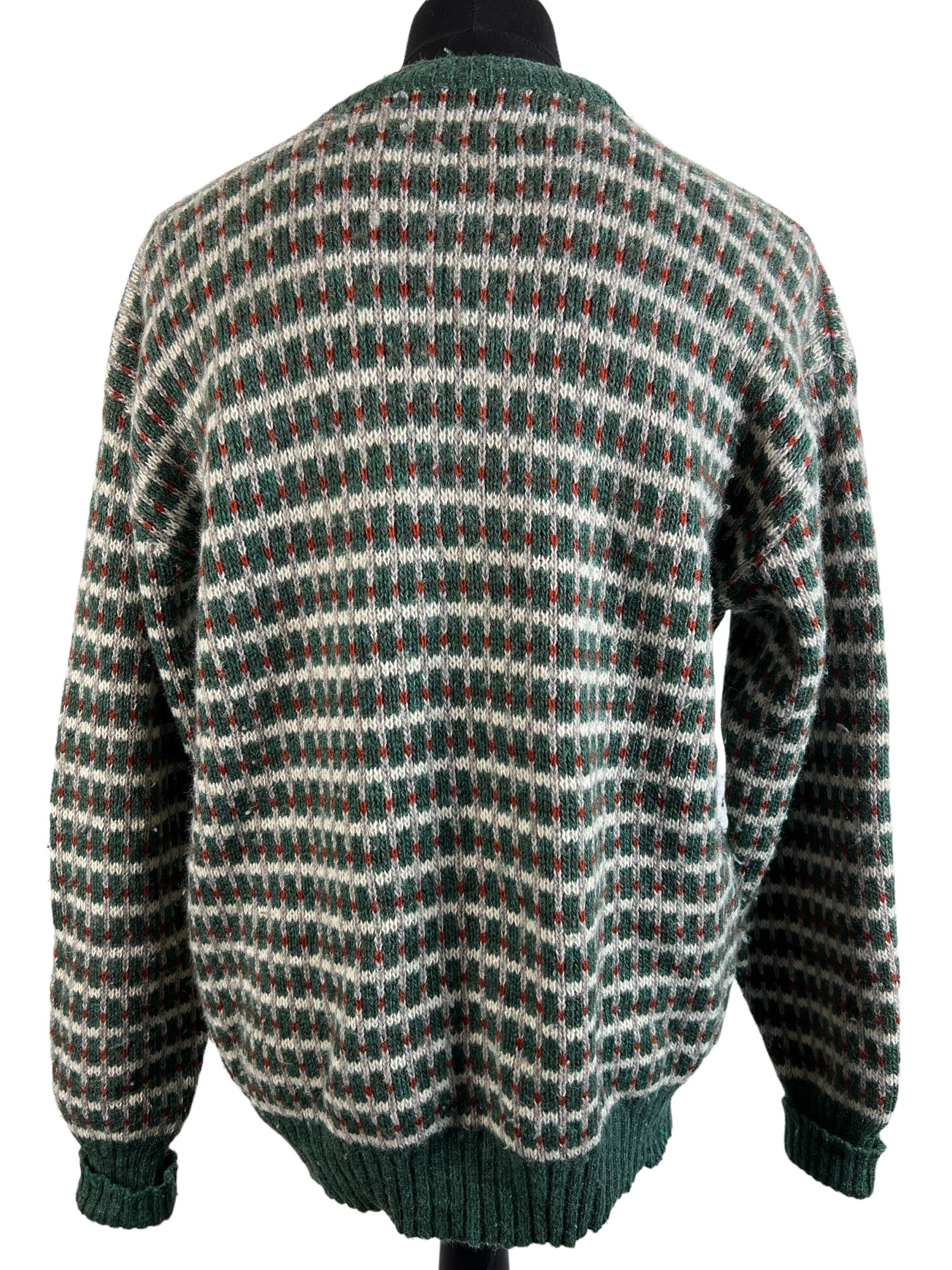 XL  Wool Blend  warm jumper  vintage  Urban Village Vintage  urban village  thick  sweater  scandinavian  scandi  patterned  pattern  mens  Made in Norway  long sleeve  knitwear  knitted  knit  Kaare Giese  icelandic  high neck  heavyweight  Green  christmas  checked  check  70s  1970s