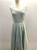 womens  vintage  Urban Village Vintage  strappy dress  ocassion  floral dress  evening wear  evening dress  dress  blue  8  50s  1950s