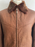 zip front  zip  Winter Jacket  Winter Coat  winter  vintage  Urban Village Vintage  urban village  thick  Sherpa  pockets  pocket  oz tropical  Mens Bomber jacket  mens  Jacket  front pockets  distressed leather  distressed  dark brown  collared  brown leather  brown  bomber jacket  bomber  70s  1970s
