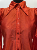 womens  vintage  Urban Village Vintage  urban village  silk  Shirt  orange  dagger collar  collar  button up  button  blouse  big collar  70s  1970s  12