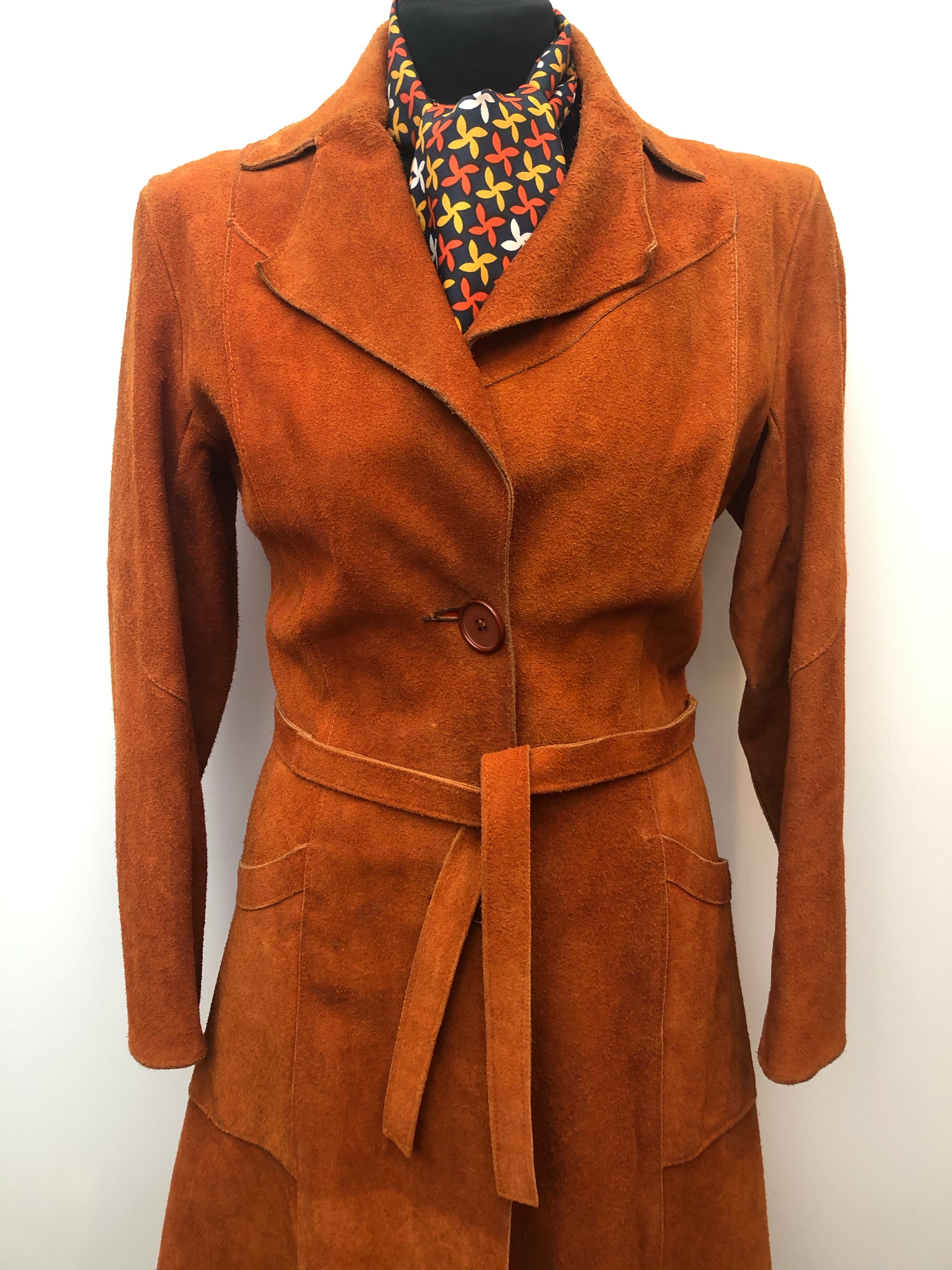 1960s Full Length Suede Coat in Tan Size 6 Urban Village
