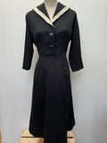 womens  vintage  Urban Village Vintage  urban village  retro  MOD  midi dress  midi  long sleeve  kashmoor  high neck  frill neck  frill detail  evening dress  dress  collared  collar dress  collar  buttons  button up  button  black  60s  3/4 sleeves  3/4  1960s  14