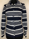 womens  white  vintage  top  striped  retro  long sleeved  Blue  blouse  70s  1970s  12
