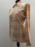 womens shirt  womens  western  vintage  Urban Village Vintage  urban village  summer  pink  long sleeves  long sleeve  cowgirl  cowboy  country  collar  checked  check  button down  button  blouse  beagle collar  beagle  70s  1970s