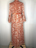 1970s Bell Sleeve Print Maxi Dress in Orange - Size UK 10