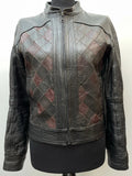Vintage 1970s Leather Jacket with Diamond Patchwork - Size UK 8