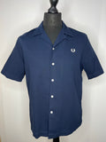 Fred Perry Textured Cotton Short Sleeve Shirt in Navy Blue - Size M